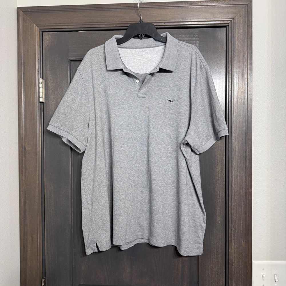 Vineyard Vines Mens Edgartown Polo Shirt Gray Heathered Pique XXL Short Sleeve